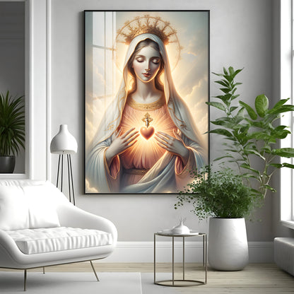 Divine Embrace of Mary Premium Acrylic Vertical Wall Art