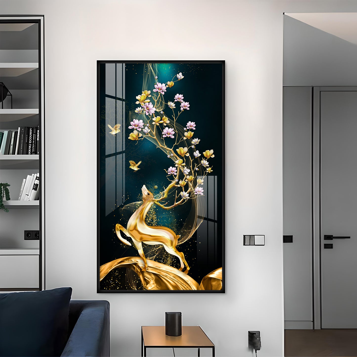 Heavenly Golden Deer Vertical Wall Art