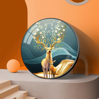 Deer in Bloom Premium Acrylic Round Wall Art