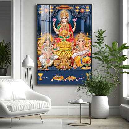 Spiritual Laxmi Ji With Flower Premium Acrylic Vertical Wall Art