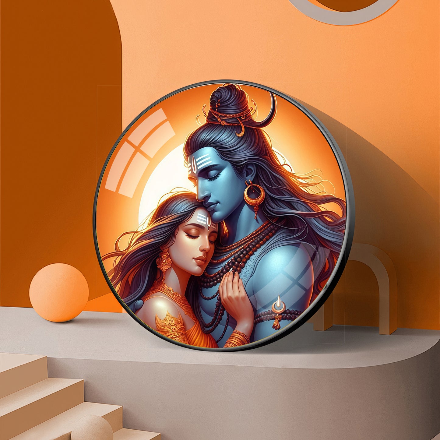 Lord Shiva and Goddess Parvati Premium Acrylic Round Wall Art