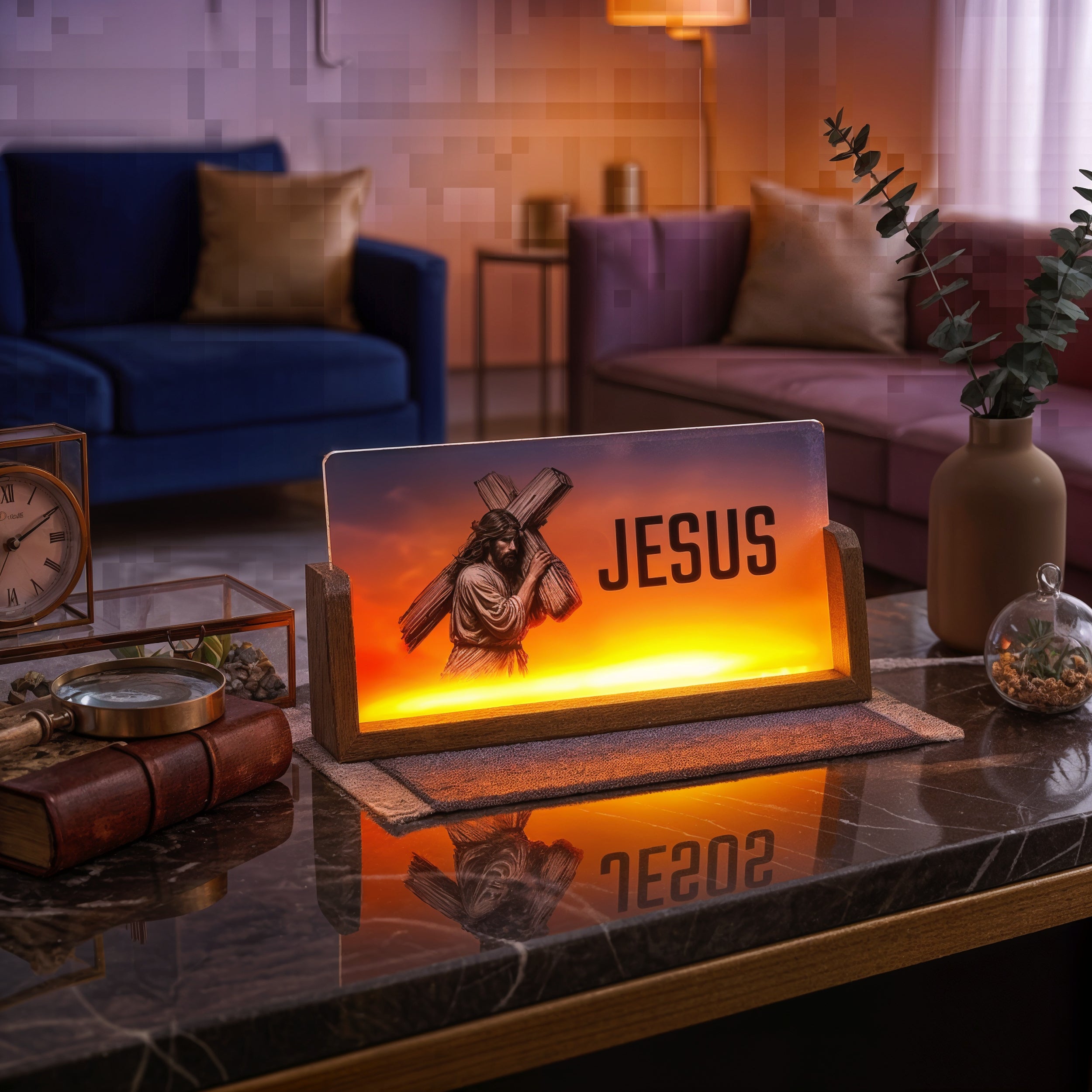 Jesus Acrylic LED Table Lamp - Wooden Stand