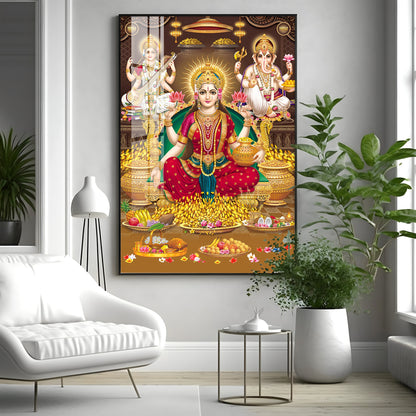 Goddess Maha Laxmi Ji Premium Acrylic Vertical Wall Art