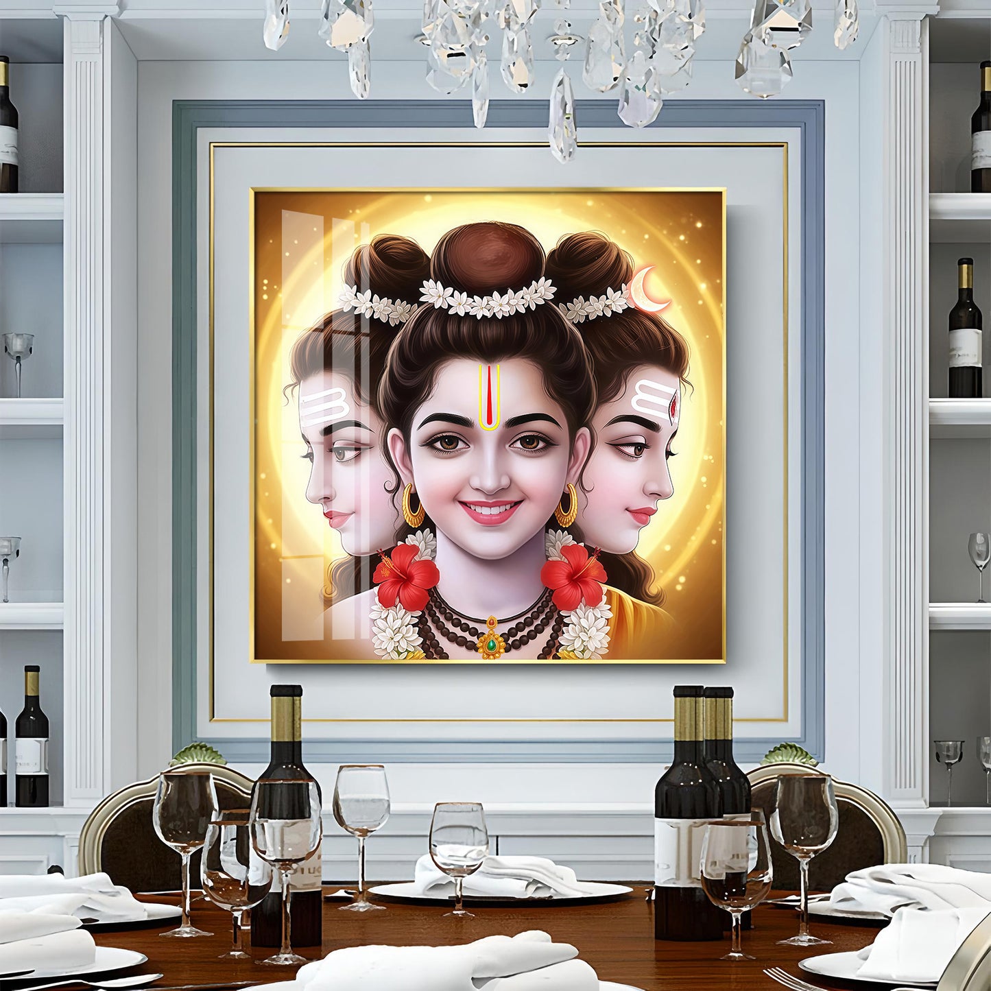 Divine Dattatreya Bhagwan Premium Acrylic Square Wall Art