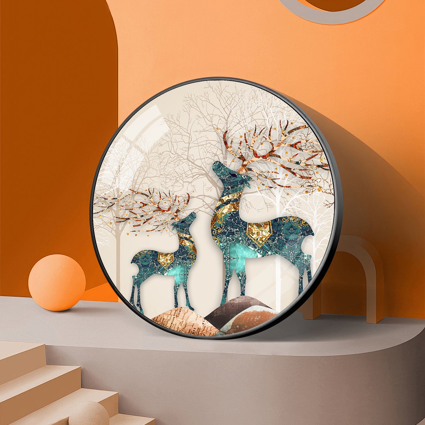 The Deer Duo Premium Acrylic Round Wall Art