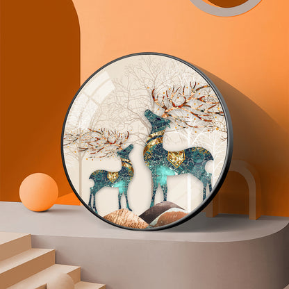 The Deer Duo Premium Acrylic Round Wall Art