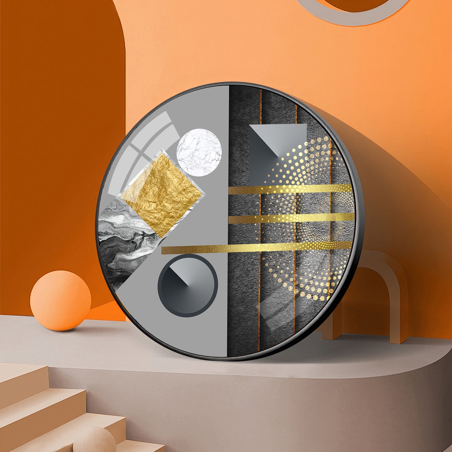 Geometric Elegance Premium Acrylic Round Wall Art