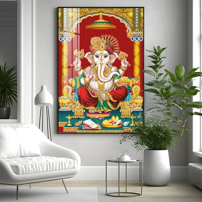 Majestic Lord Ganesha Premium Acrylic Vertical Wall Art