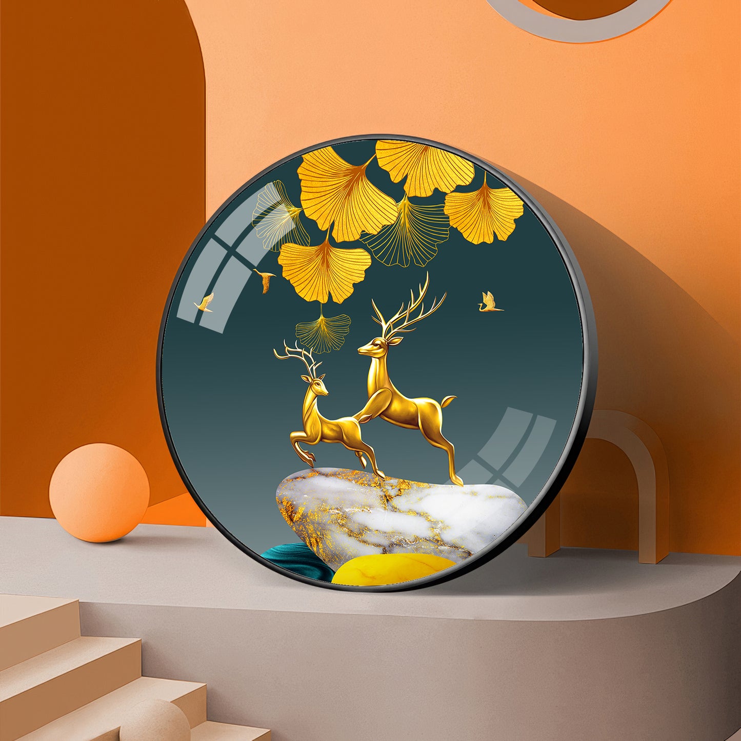 Dancing Antlers Premium Acrylic Round Wall Art