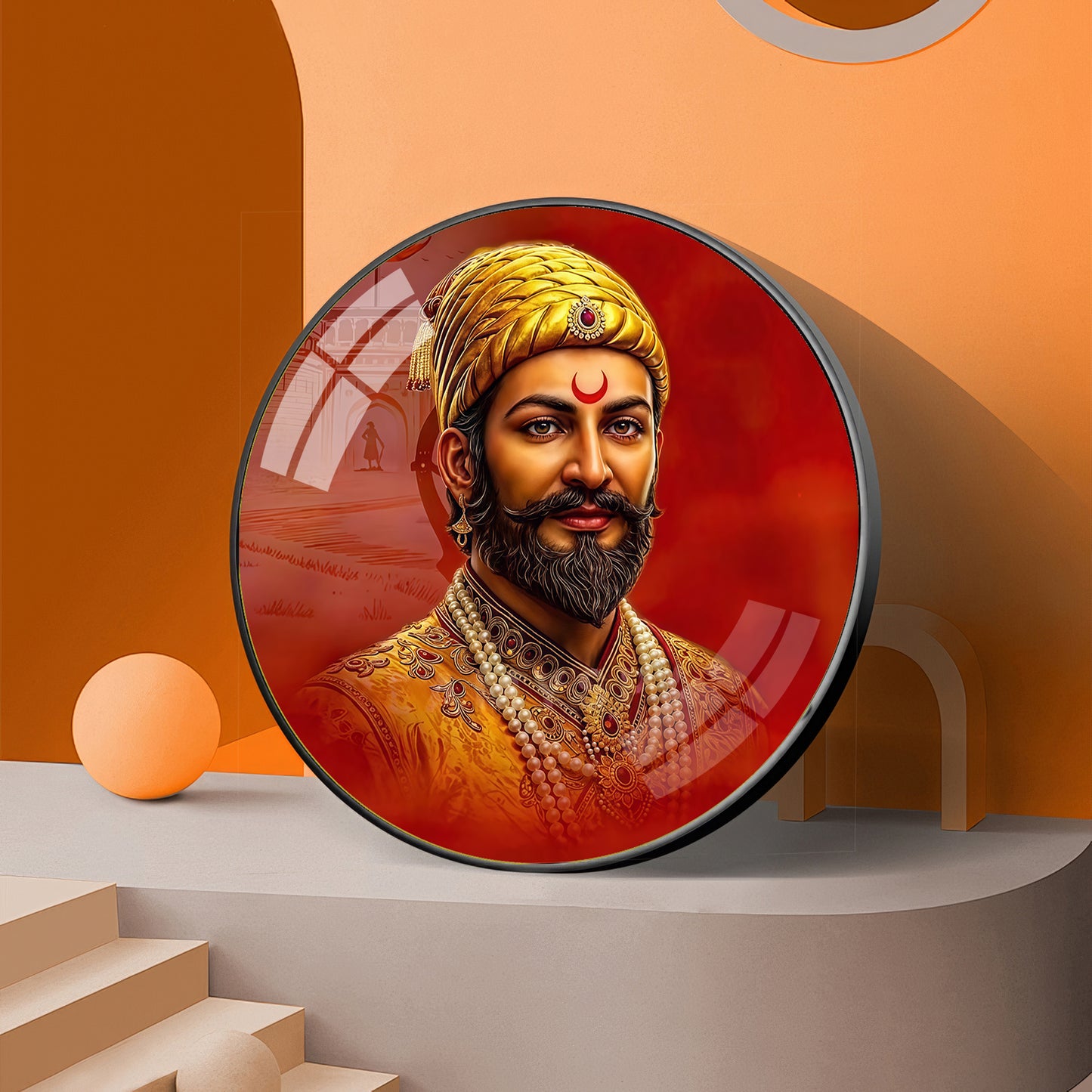 Shivaji Maharaj Premium Acrylic Round Wall Art