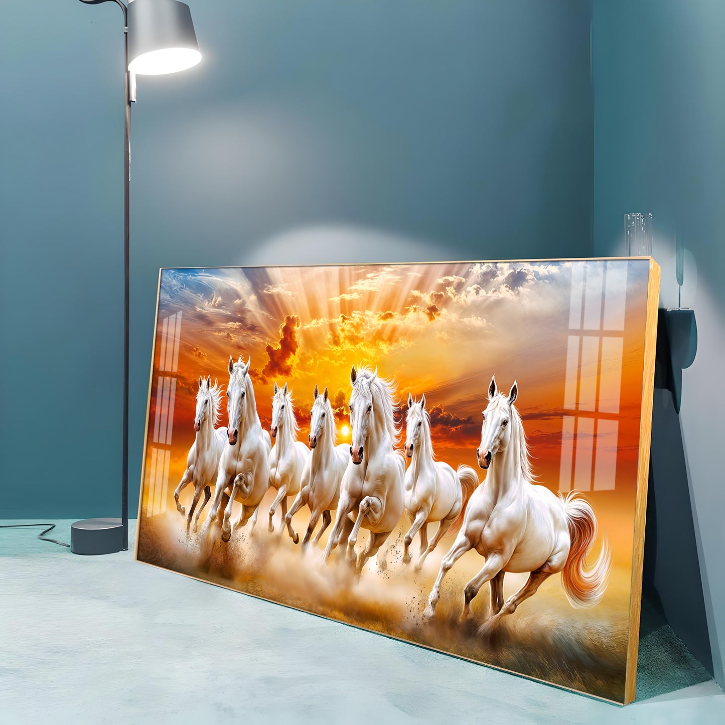 Vastu Seven Running Horses In Morning Premium Acrylic Horizontal Wall Art