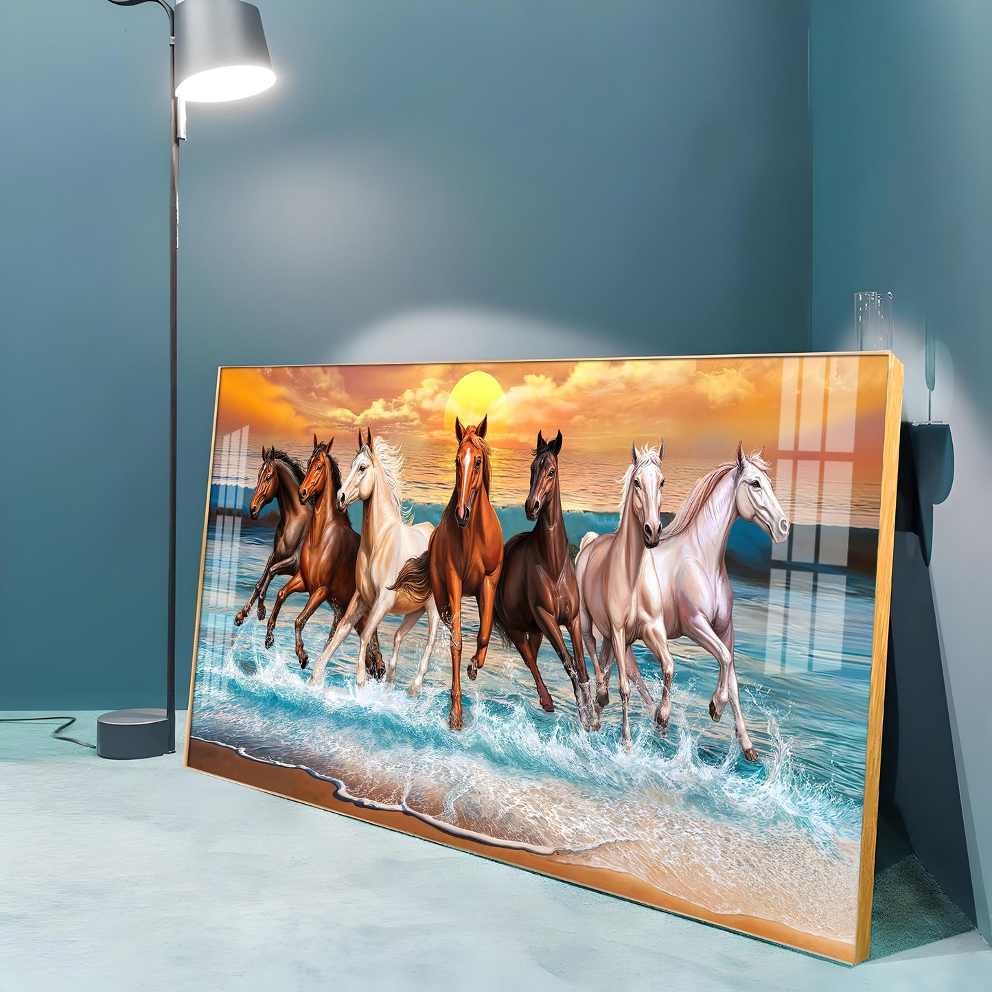 Seven Horses Running Premium Acrylic Horizontal Wall Art