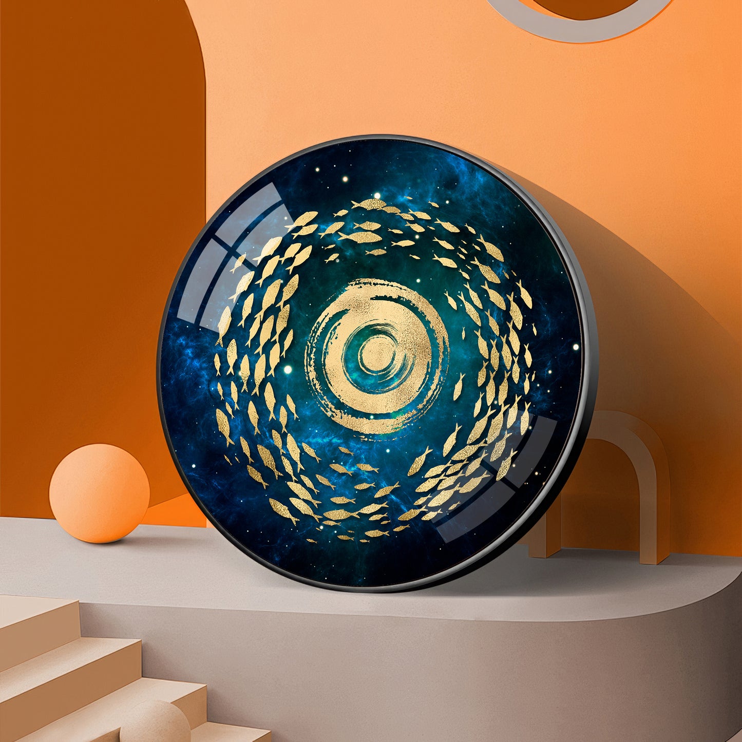 Fish Flow Mosaic Premium Acrylic Round Wall Art