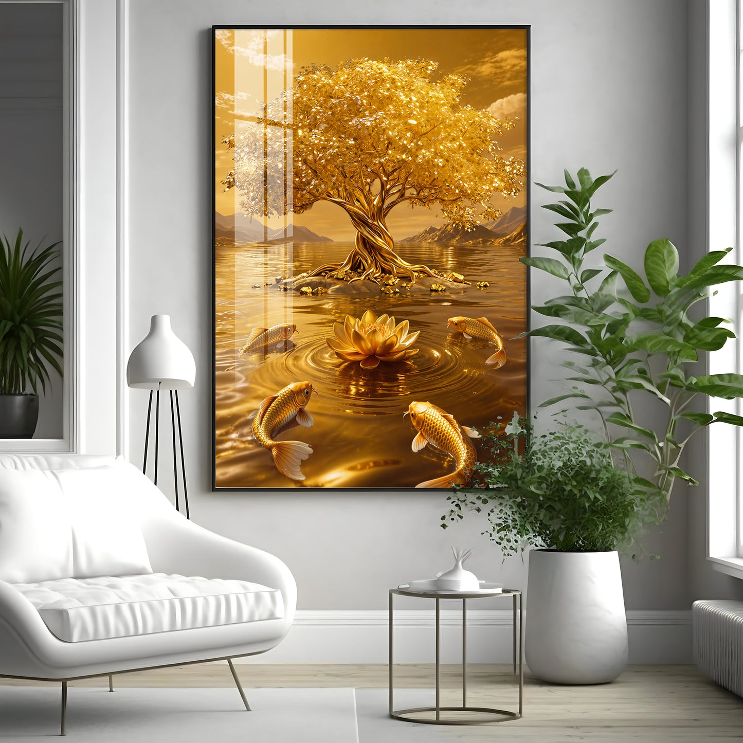 Money Tree With Koi Fish Premium Acrylic Vertical Wall Art