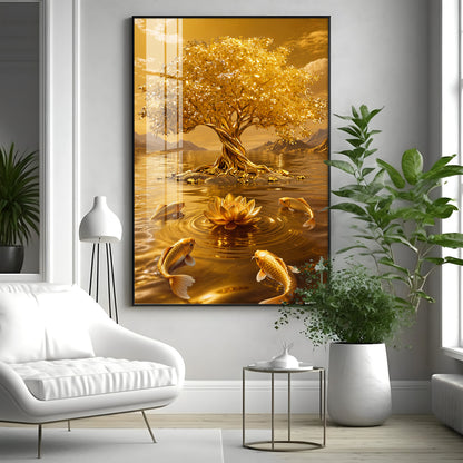 Money Tree With Koi Fish Premium Acrylic Vertical Wall Art