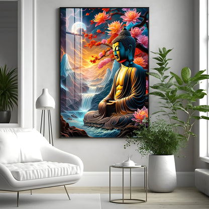 Sitting Buddha Under The Tree Premium Acrylic Vertical Wall Art