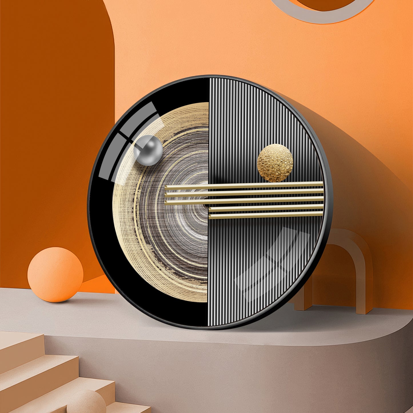 Golden Orb Premium Acrylic Round Wall Art