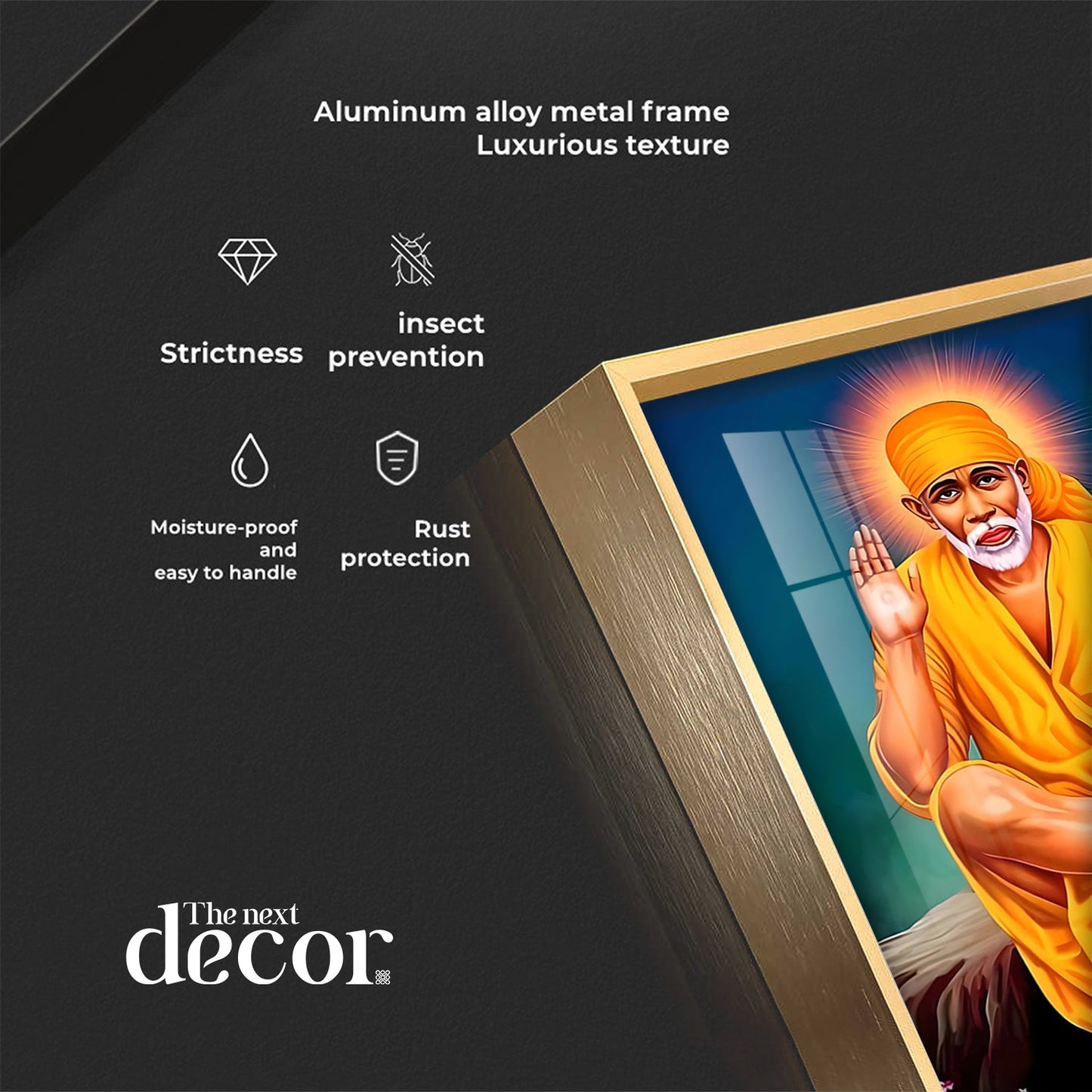 Shirdi Sai Baba Premium Acrylic Vertical Wall Art - 24X12 inches / Gold