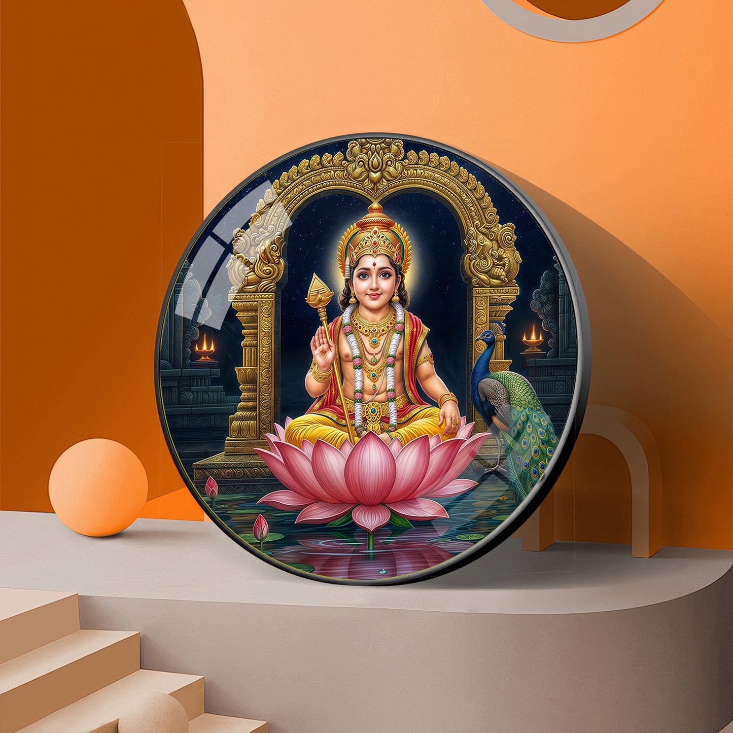 Goddess Laxmi Blessing Premium Acrylic Round Wall Art