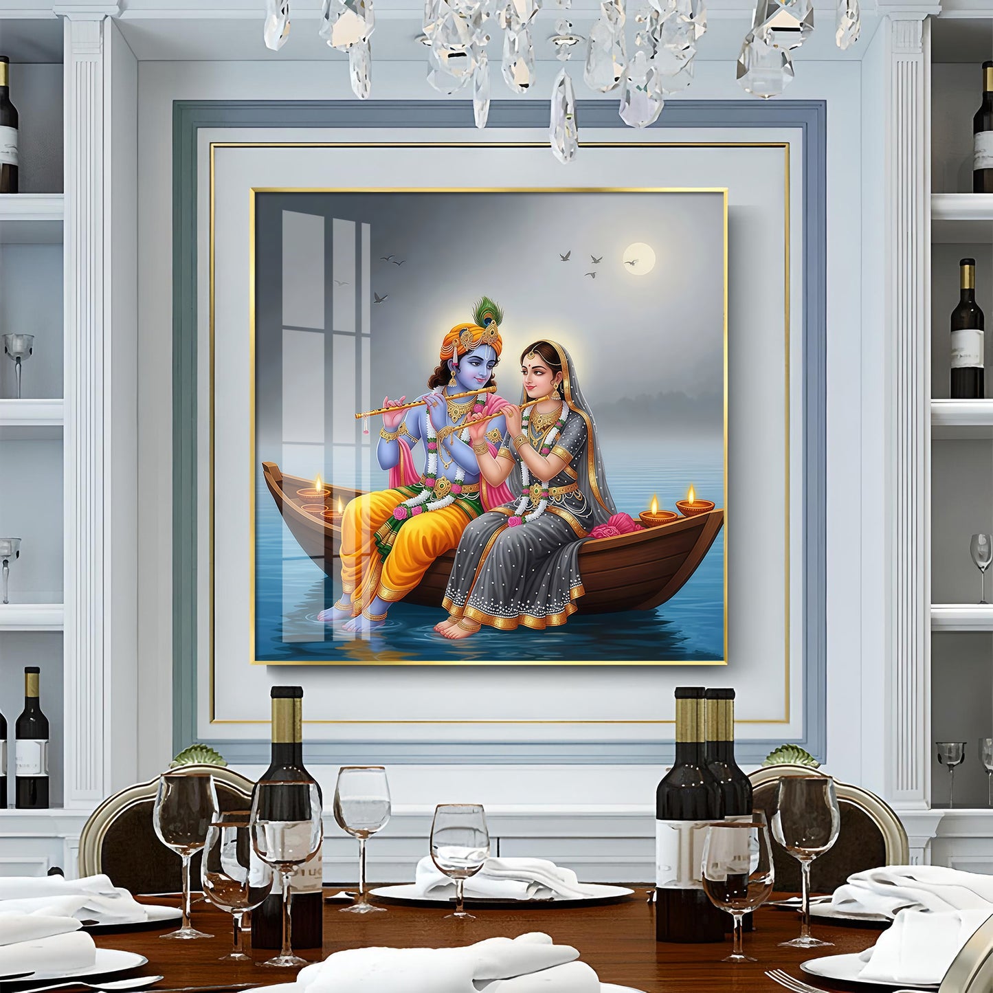 Loving Souls Of Radha Krishna Premium Acrylic Square Wall Art
