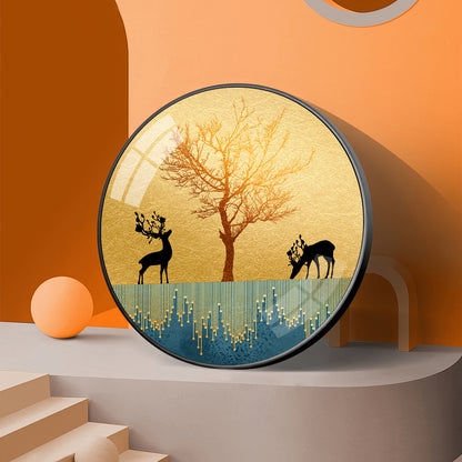 Surreal Art Of Deer Premium Acrylic Round Wall Art