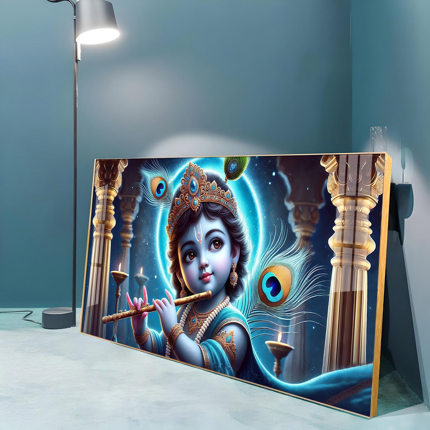 Little Krishna Blessing Premium Acrylic Horizontal Wall Art