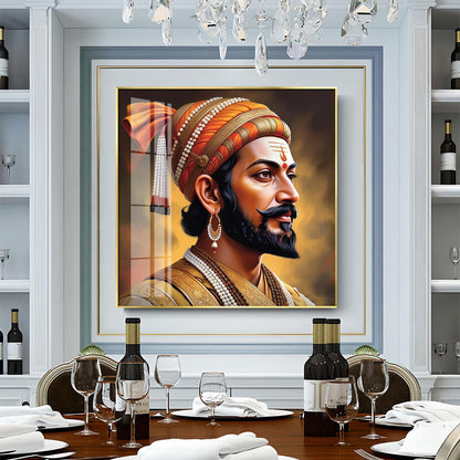 Divine Chhatrapati Shivaji Maharaj Ji Premium Acrylic Square Wall Art