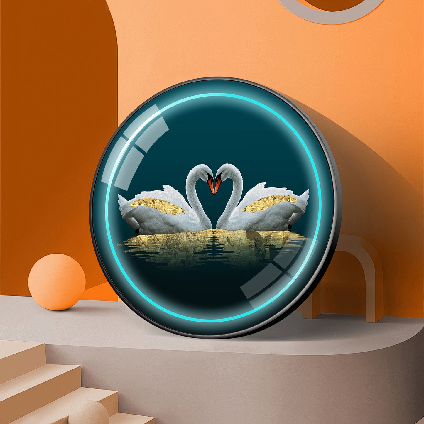 Swan Symphony Premium Acrylic Round Wall Art