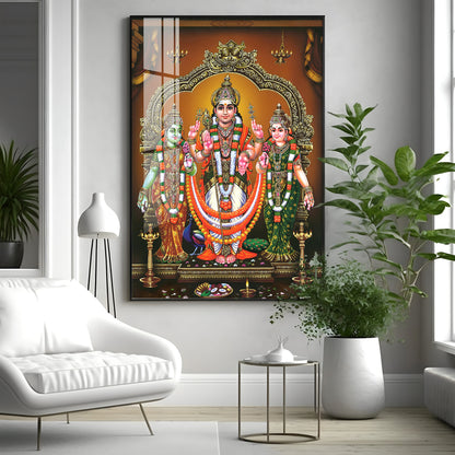 Lord Murugan Valli Deivanai Subramanya Swamy Premium Vertical Acrylic Wall Art