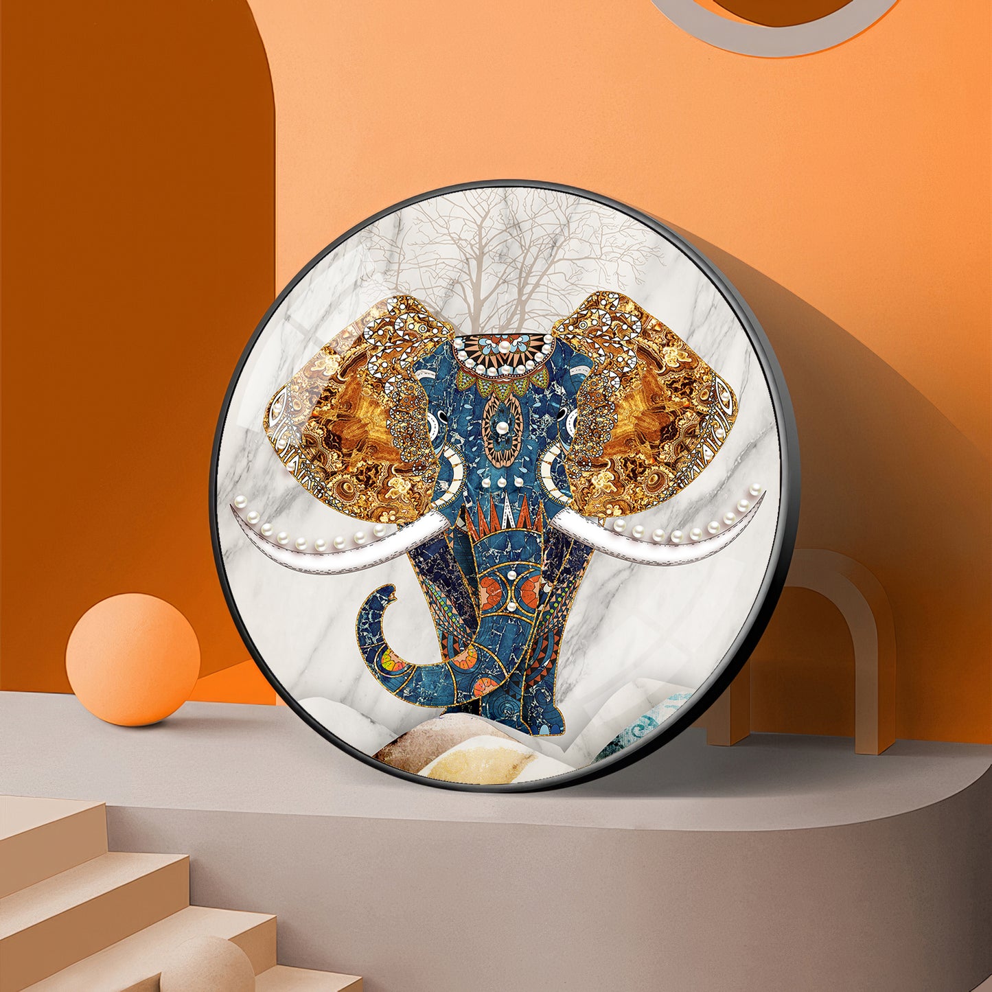 Majestic Elephant Premium Acrylic Round Wall Art