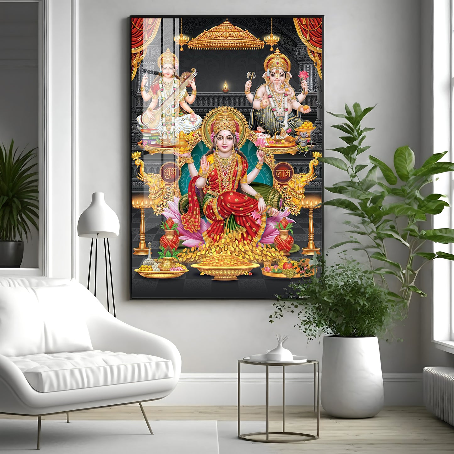 Goddess Laxmi Ji Sacred Serenity Premium Acrylic Vertical Wall Art