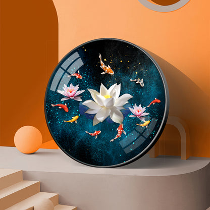 Lotus and Fish Premium Acrylic Round Wall Art
