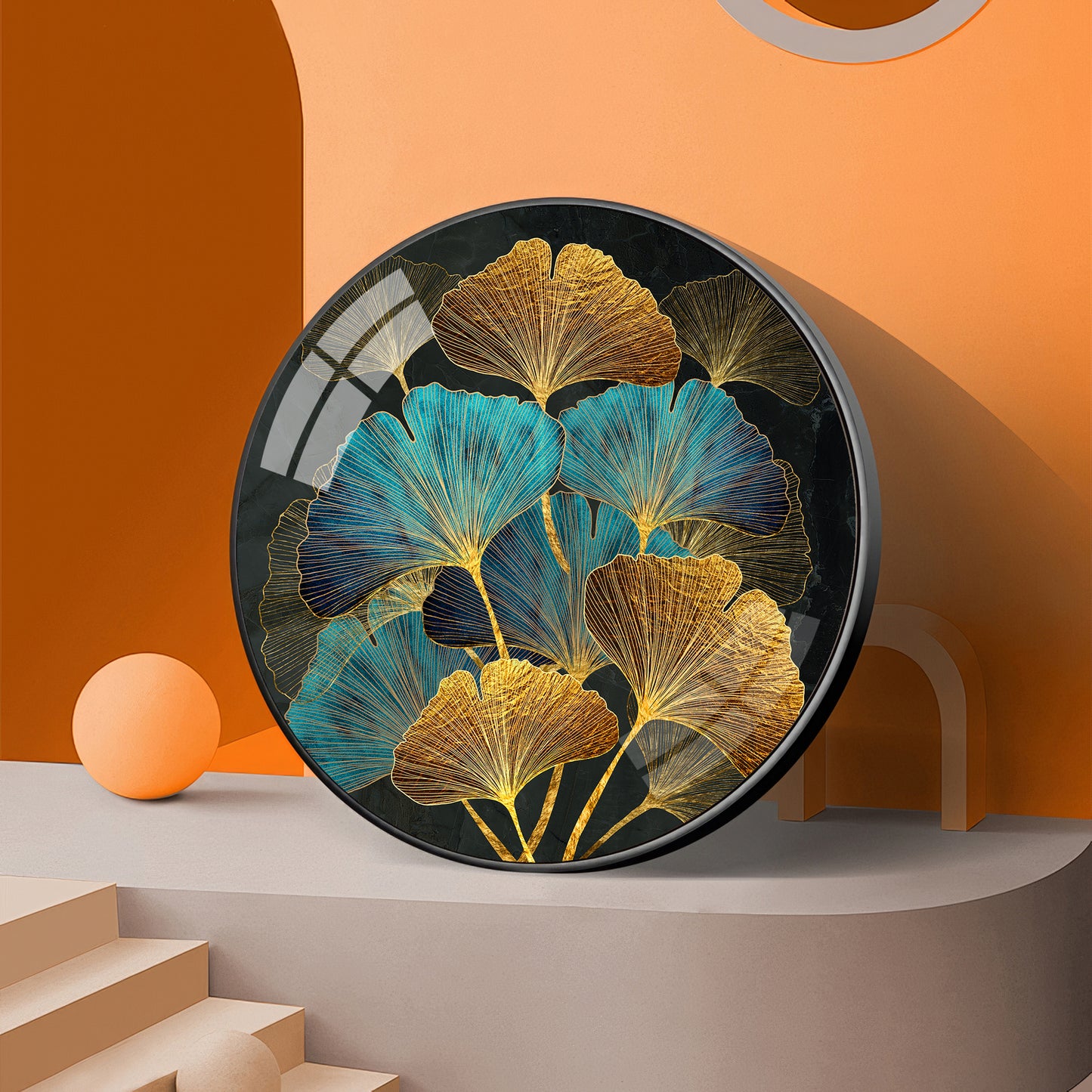 Azure Leaf Premium Acrylic Round Wall Art