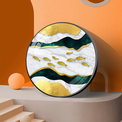 Noir & Gold Fish Premium Acrylic Round Wall Art