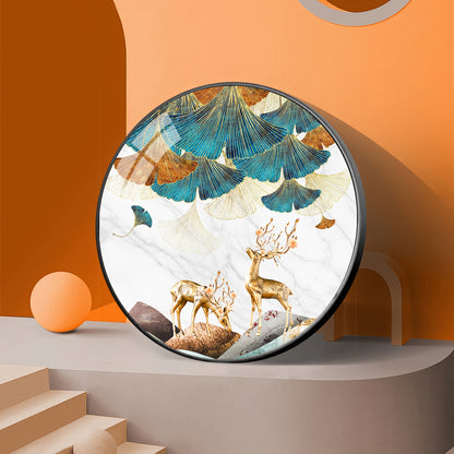 Deer and Leaves Premium Acrylic Round Wall Art