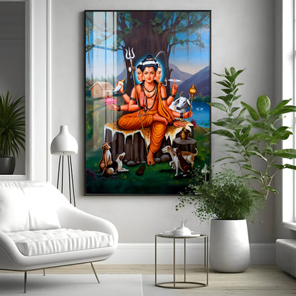 Lord Dattatreya Portray Premium Acrylic Vertical Wall Art