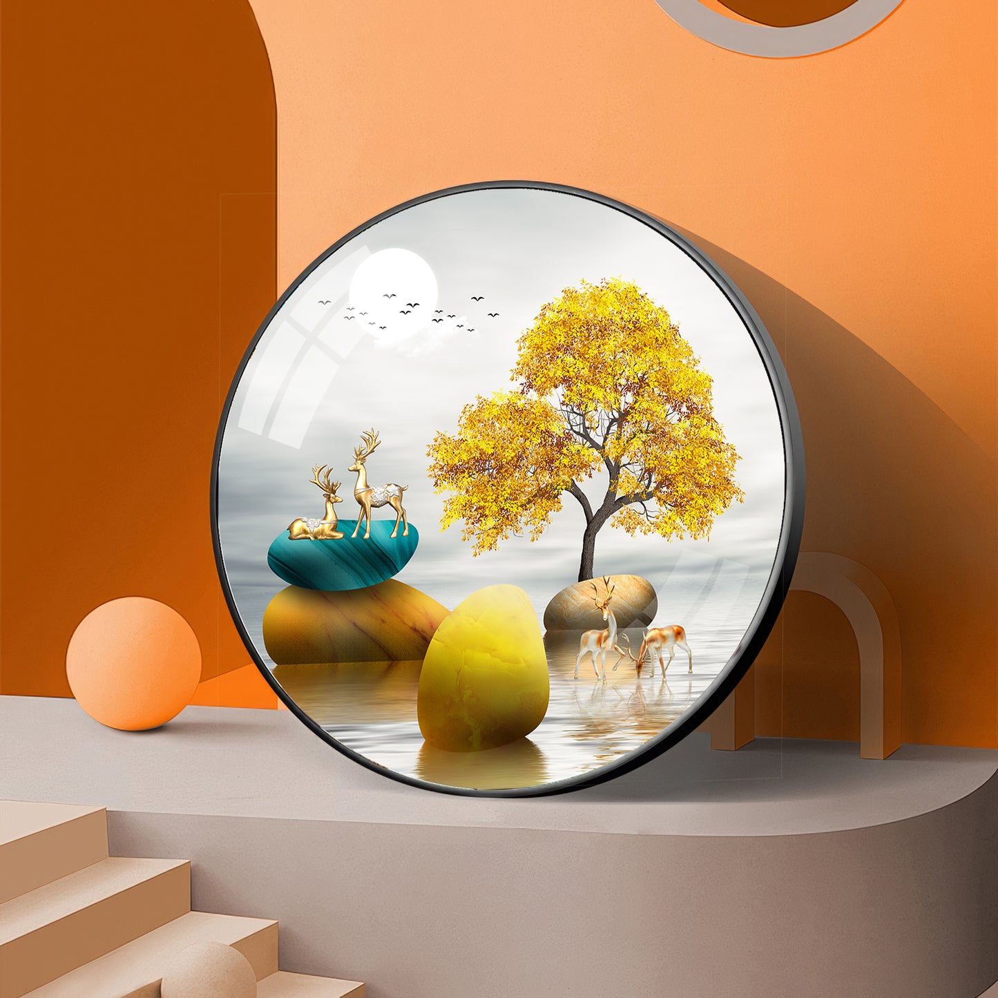 The Tree and The Fawn Premium Acrylic Round Wall Art