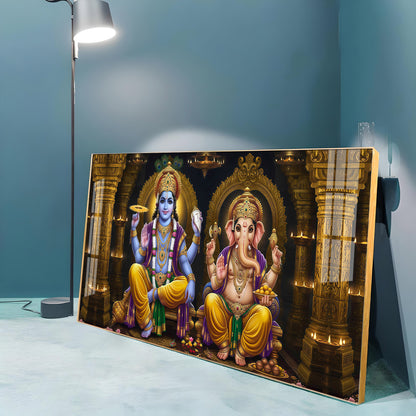 Lord Ganesha's Grace With Lord Vishnu Premium Acrylic Horizontal Wall Art