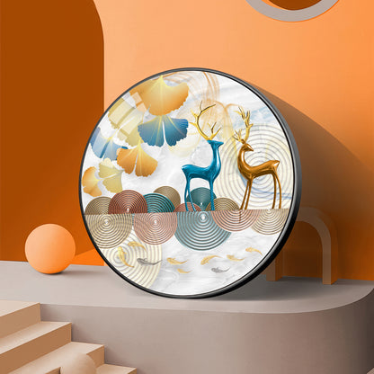 Deer Among Blossoms Premium Acrylic Round Wall Art