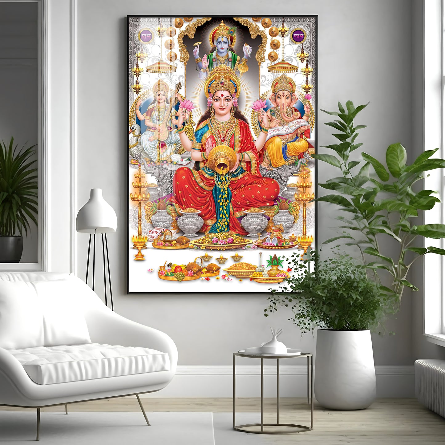 Goddess Maha Laxmi Ji With Conch Premium Acrylic Vertical Wall Art