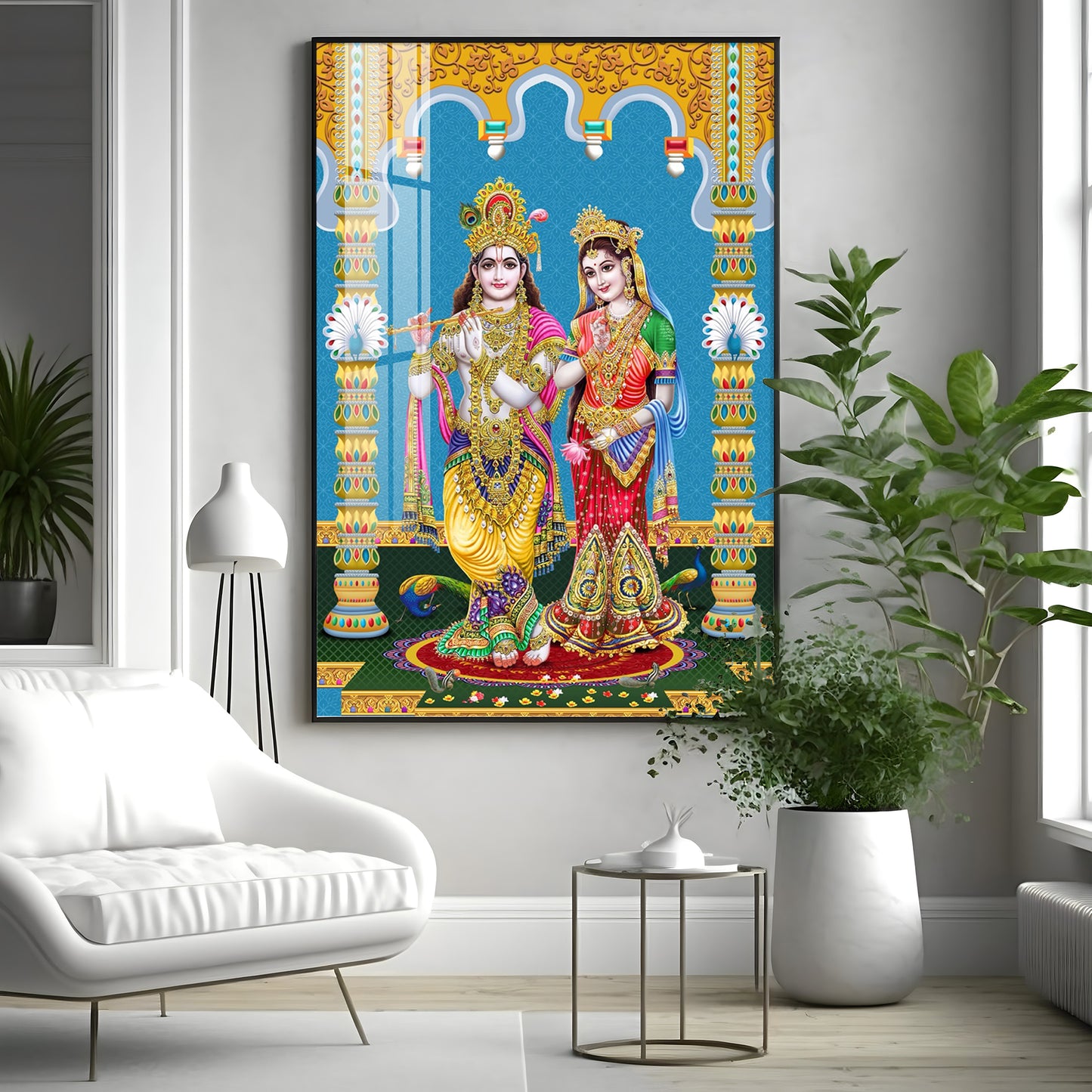 Divine Radha and Krishna Premium Acrylic Vertical Wall Art