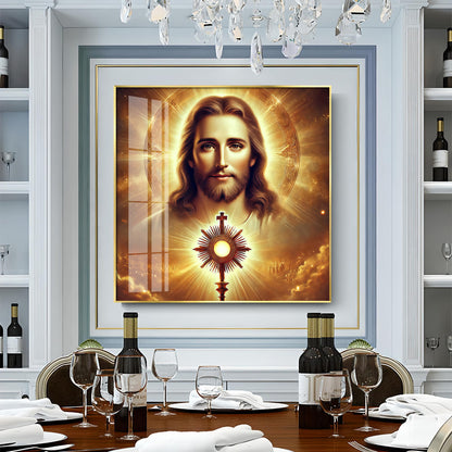 God Jesus With Cross Symbol Premium Acrylic Square Wall Art