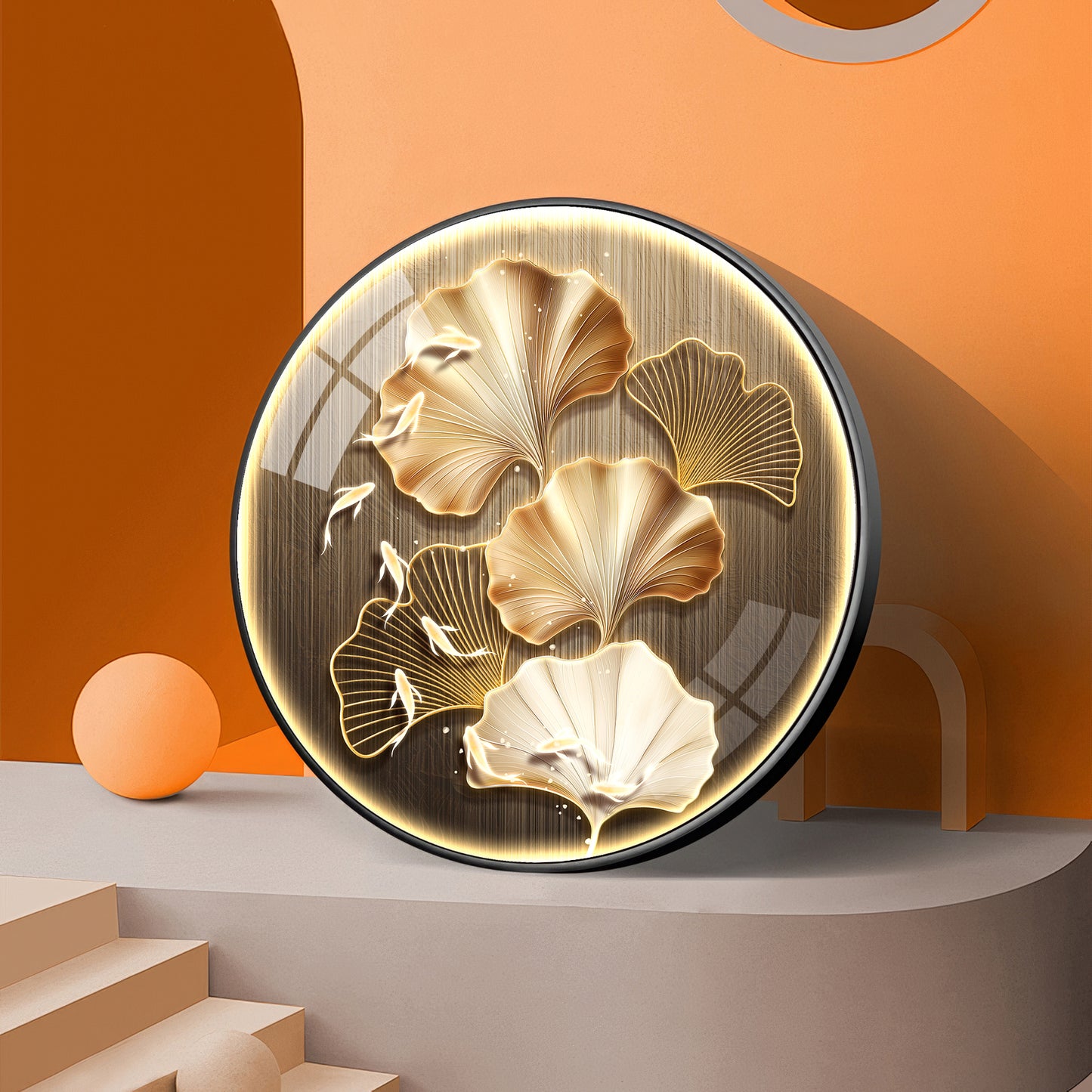 Golden Fusion Petal Premium Acrylic Round Wall Art