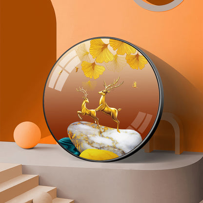 Golden Deer Duo Premium Acrylic Round Wall Art