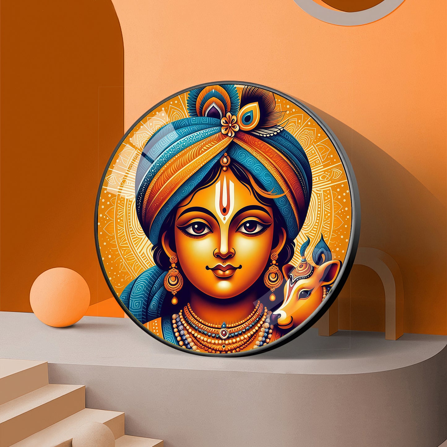Lord Krishna Abstract Premium Acrylic Round Wall Art