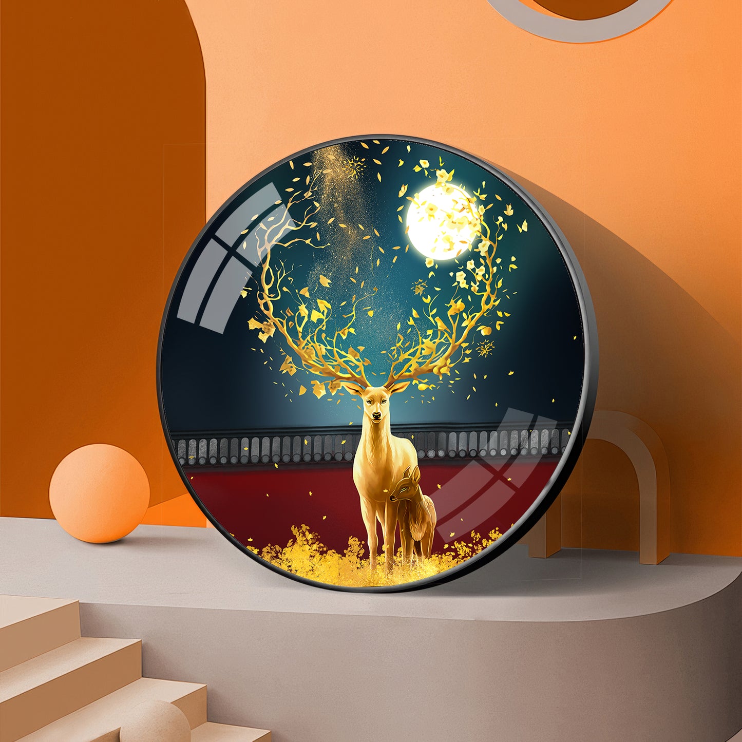 Celestial Deer Premium Acrylic Round Wall Art