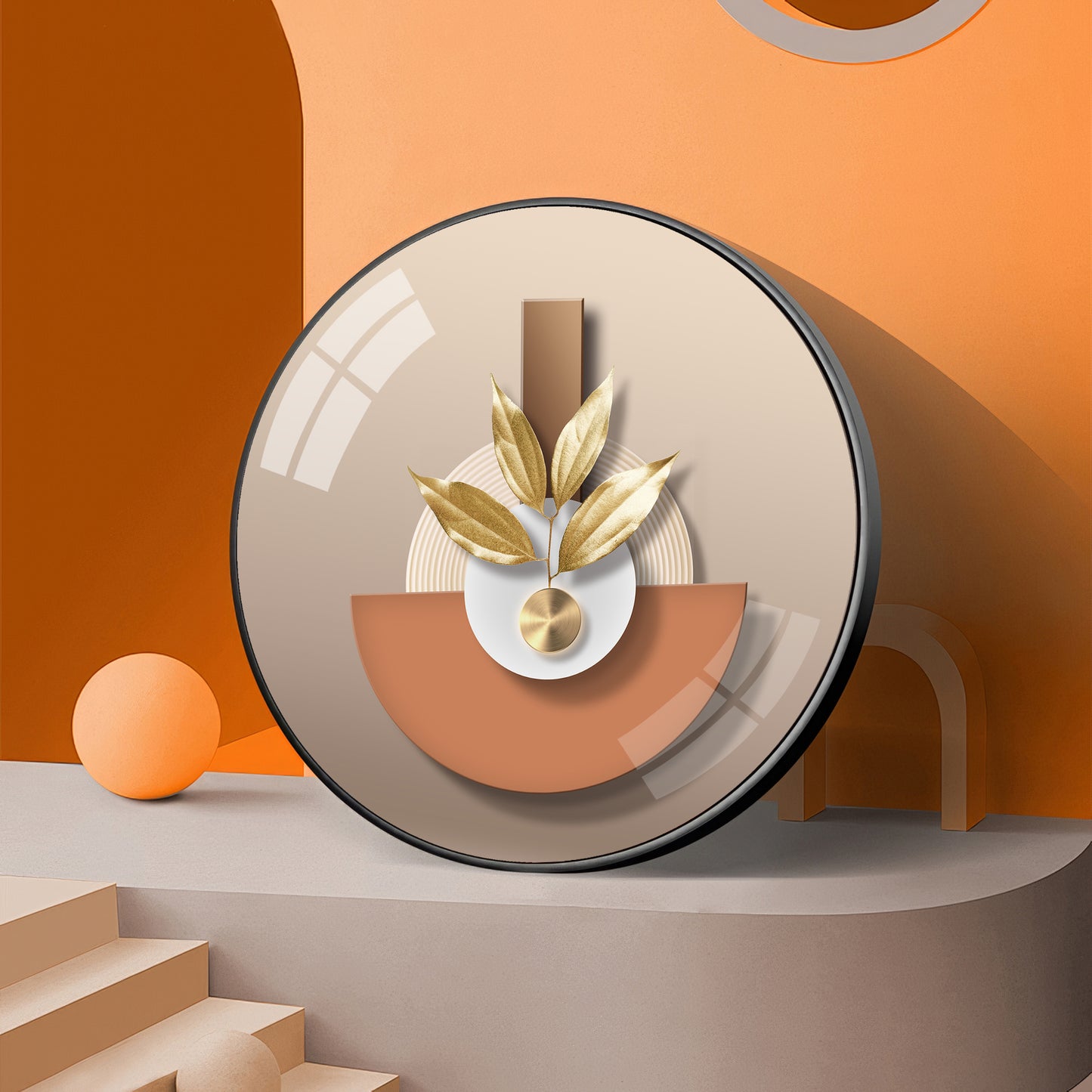 Leafy Luxe Vase Premium Acrylic Round Wall Art