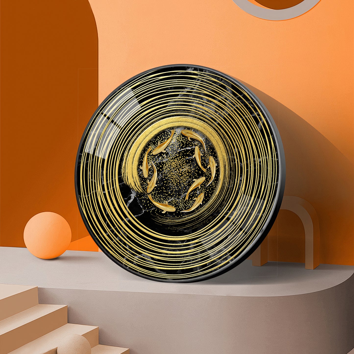 Koi In Spiral Premium Acrylic Round Wall Art