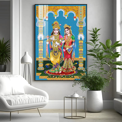 Divine Radha and Krishna Premium Acrylic Vertical Wall Art