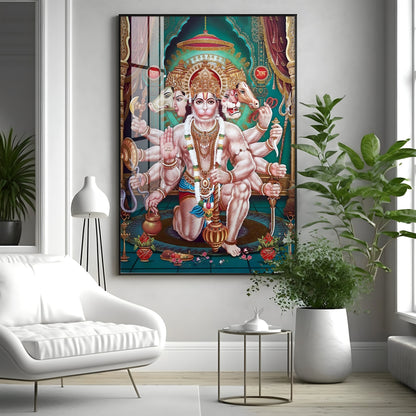 Celestial Guardian Lord Hanuman Premium Vertical Acrylic Wall Art